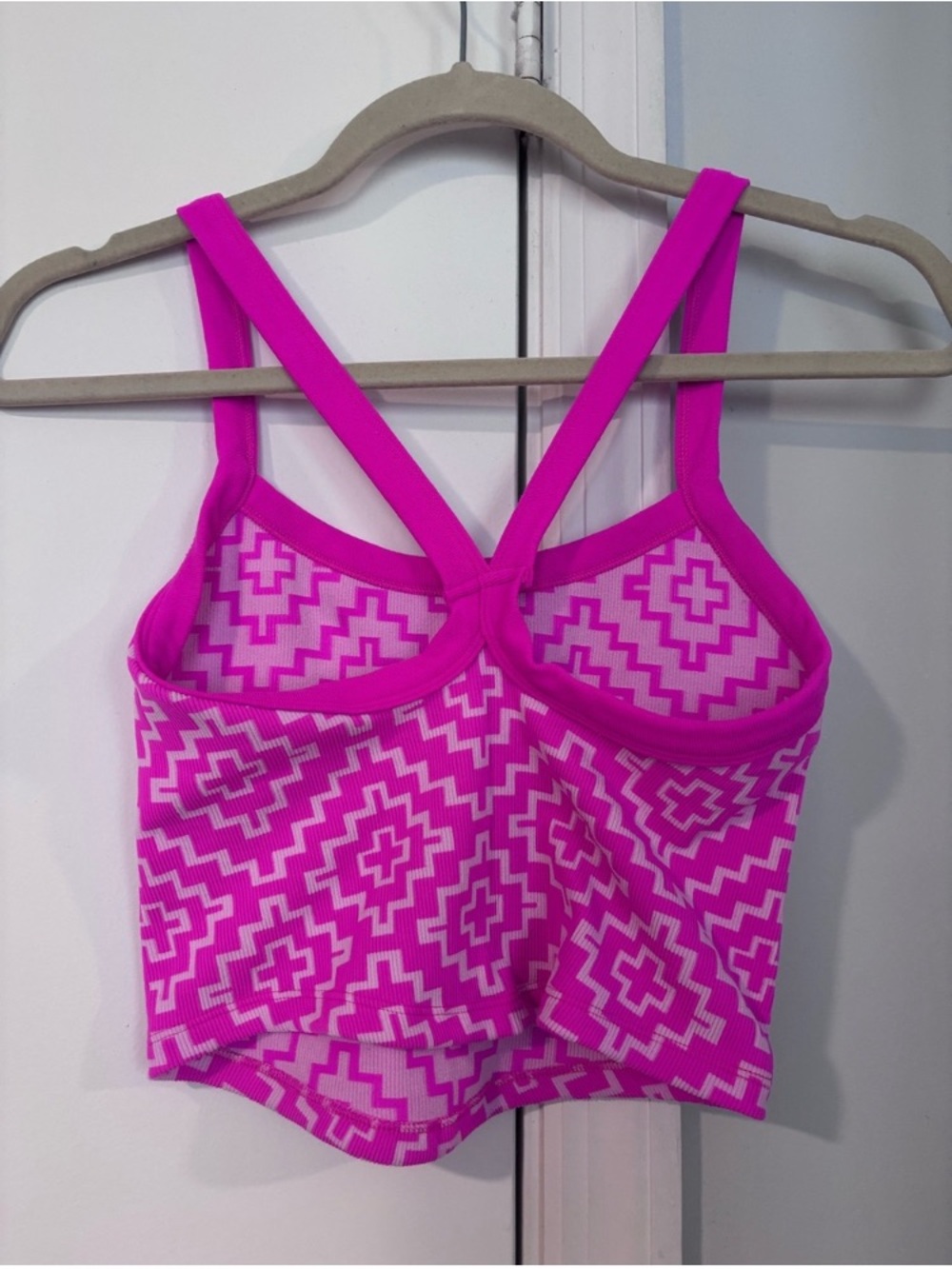 Hot Pink Geometric Racerback Cropped Tank Top